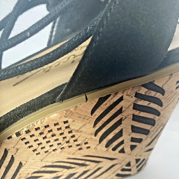 Sbicca Staycation Sandal Women Size 7 Black Leather Ankle Lace Up Platform Wedge - Picture 6 of 11